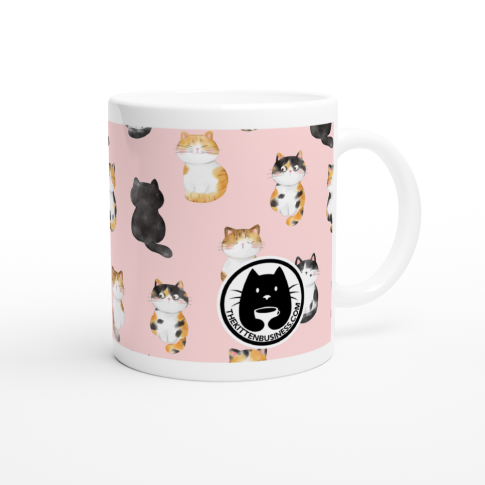 mug céramique blanc et rose chatons aquarelle et logo the kitten business