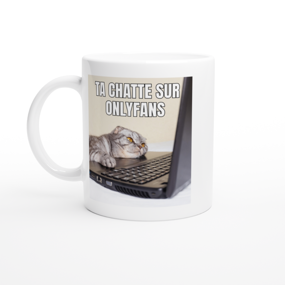 mug chat coquin joue à l'ordinateur et texte trash humour