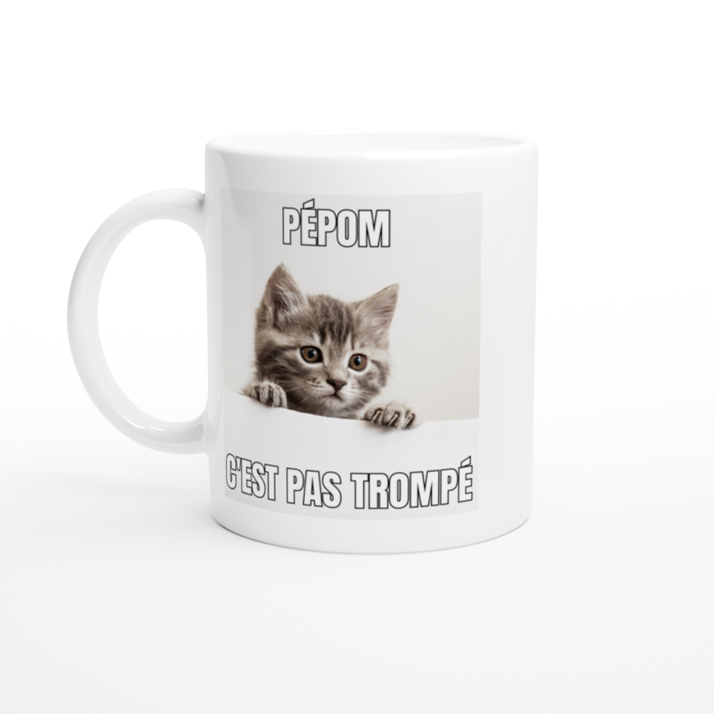 chaton qui se cache texte drole sur mug blanc