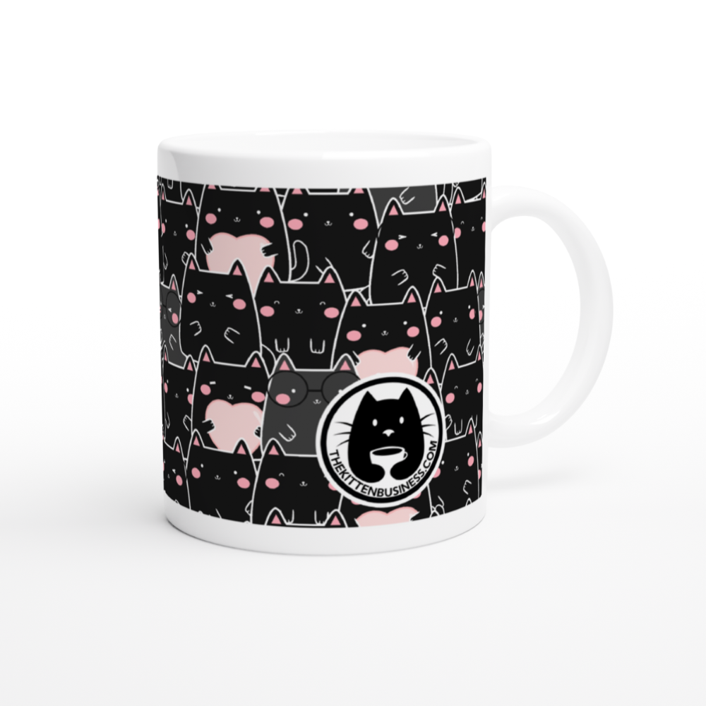 arrière mug chats noirs kawai et coeurs avec logo