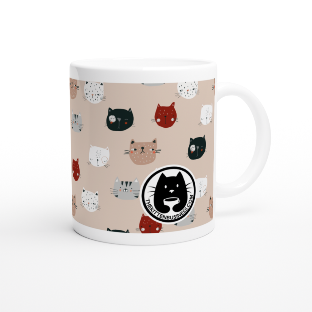face arrière mug avec motif têtes de chats et logo the kitten business