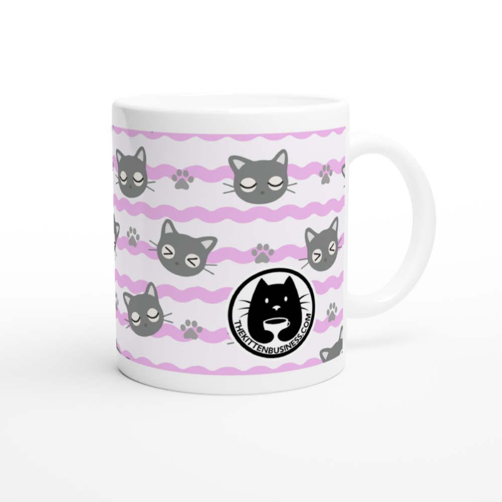 face arraière mug têtes de chats gris avec pattes et vagues roses