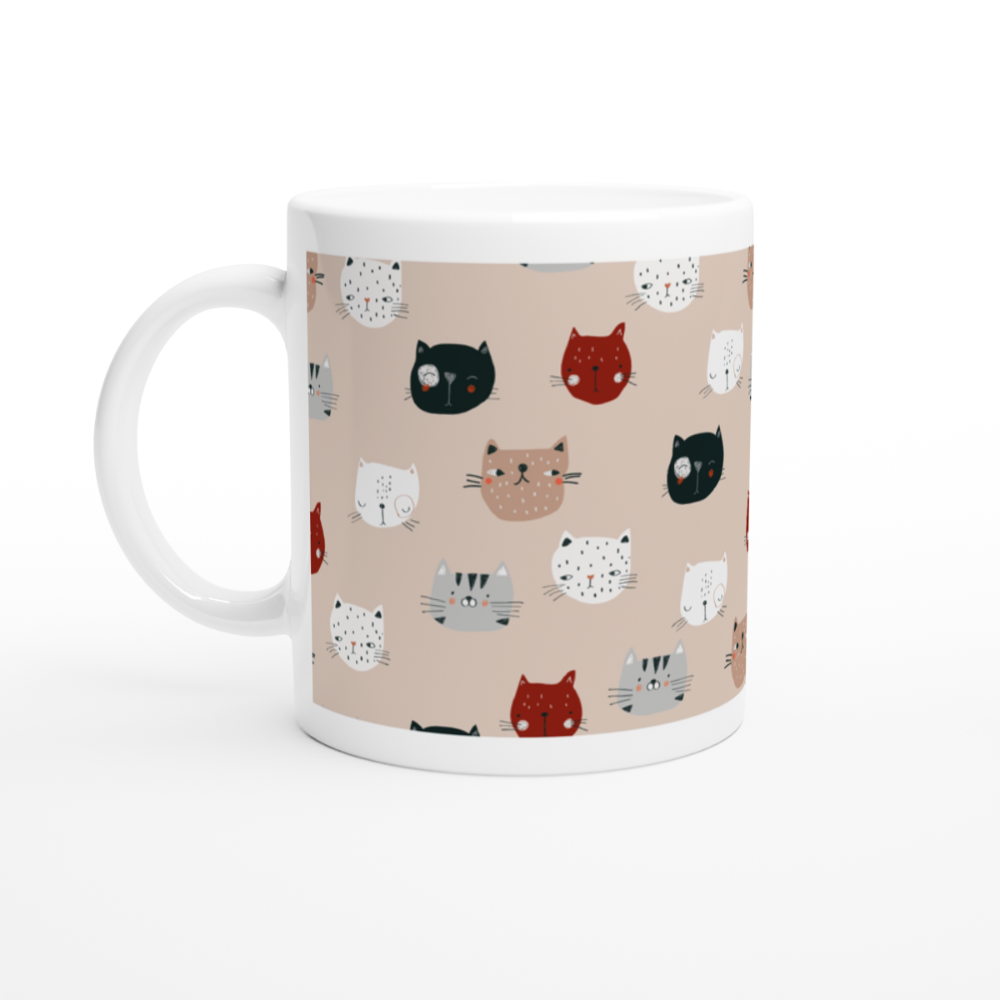 mug blanc motif artistique têtes de chats