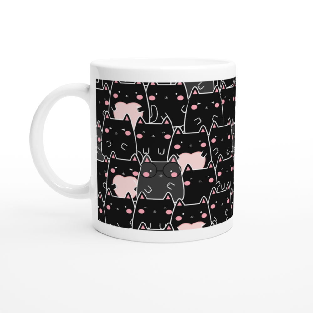 mug chats noirs kawai et coeurs