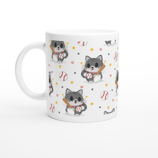 mug blanc chatons gris baseball motif