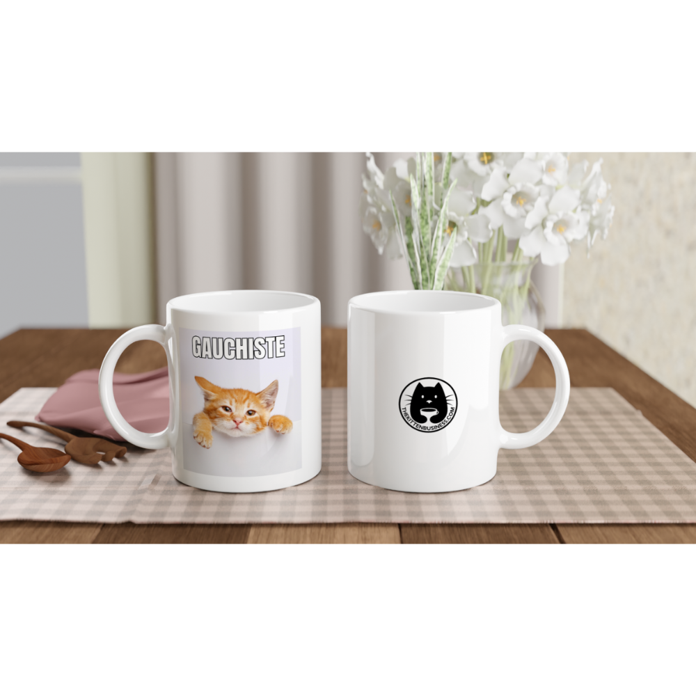 tasses blanches humour avec chaton roux mignon