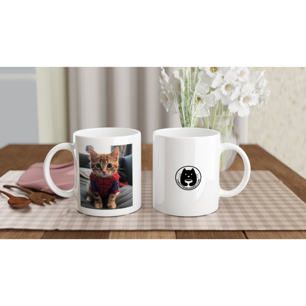 mugs blancs en situation avec chaton Spiderman marvel